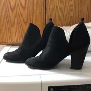 Black suede Carlos Santana booties